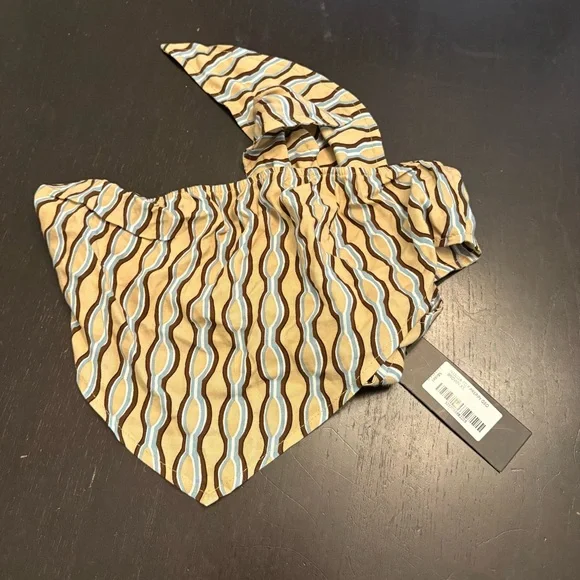 Motel Rocks Cream and Blue Patterned Tie Back Crop Top - Picture 3 of 4